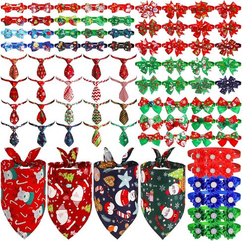 Reginary 85 Pcs Christmas Dog Ties Set Include Christmas Dog Bow Tie Neckties Flower Dog Bowknot Bandana Christmas Dog Scarf for Xmas Puppy Cat in Saudi Arabia