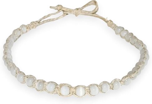 BlueRica Dark Blue & White Cat's Eye Beads on Hemp Choker Necklace in Saudi Arabia
