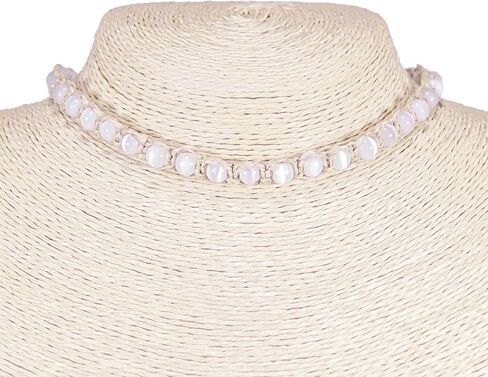 BlueRica Dark Blue & White Cat's Eye Beads on Hemp Choker Necklace in Saudi Arabia