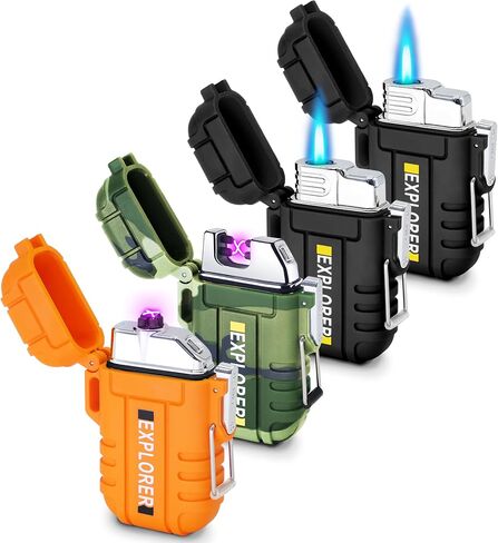 4 Pack Waterproof Lighter Outdoor Windproof Torch Lighters Dual Arc Lighters Butane Electric USB Rechargeable Flameless Plasma Lighter Camping Hiking Adventure Survival Tactical Gear in Saudi Arabia
