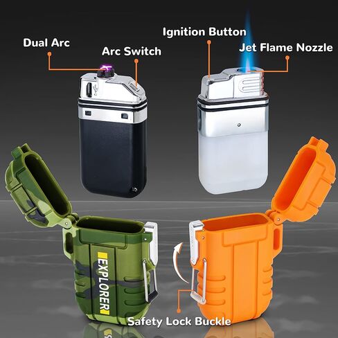 4 Pack Waterproof Lighter Outdoor Windproof Torch Lighters Dual Arc Lighters Butane Electric USB Rechargeable Flameless Plasma Lighter Camping Hiking Adventure Survival Tactical Gear in Saudi Arabia