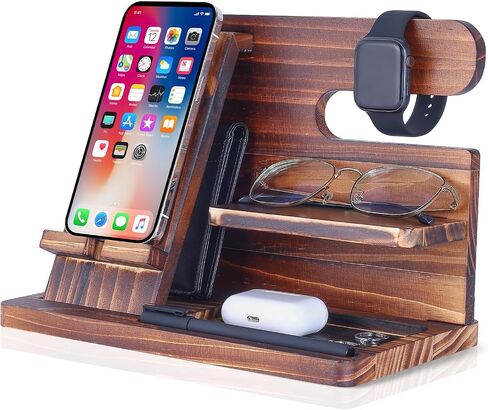 Wood Phone Docking Station, Nightstand Organizer Phone Docking Station for Men, Desk Night Stand Organizer Wood, Gift for Men Father's Day Boyfriend Birthday in Saudi Arabia