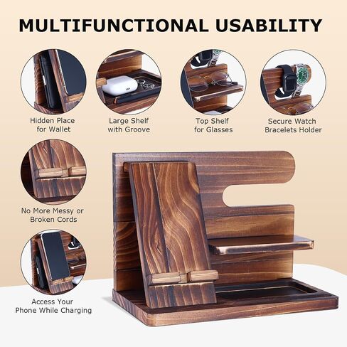 Wood Phone Docking Station, Nightstand Organizer Phone Docking Station for Men, Desk Night Stand Organizer Wood, Gift for Men Father's Day Boyfriend Birthday in Saudi Arabia