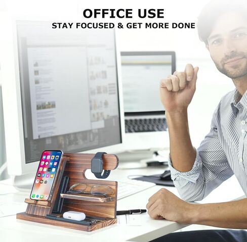 Wood Phone Docking Station, Nightstand Organizer Phone Docking Station for Men, Desk Night Stand Organizer Wood, Gift for Men Father's Day Boyfriend Birthday in Saudi Arabia