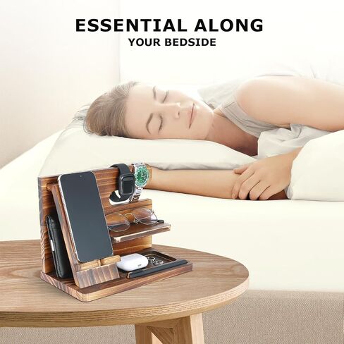 Wood Phone Docking Station, Nightstand Organizer Phone Docking Station for Men, Desk Night Stand Organizer Wood, Gift for Men Father's Day Boyfriend Birthday in Saudi Arabia