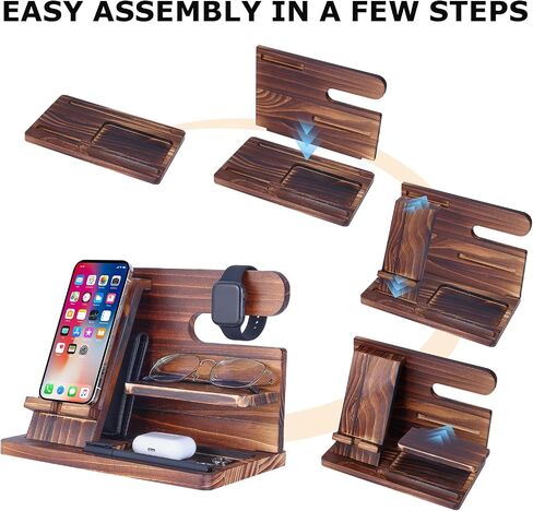 Wood Phone Docking Station, Nightstand Organizer Phone Docking Station for Men, Desk Night Stand Organizer Wood, Gift for Men Father's Day Boyfriend Birthday in Saudi Arabia