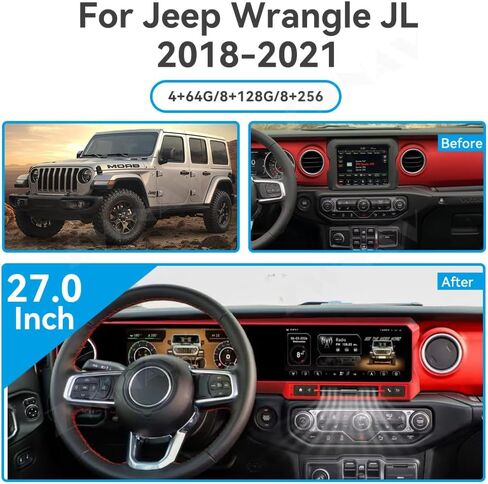 ZWNAV Z-pro Android Car Stereo Upgrade for Jeep Wrangler JL Gladiator 2018-2023, Digital Cluster Car GPS Navigation HeadUnit, Carplay BT 5.0 WiFi Multimedia Display Android Car Radio (Red) in Saudi Arabia