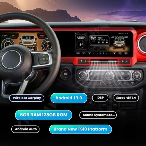 ZWNAV Z-pro Android Car Stereo Upgrade for Jeep Wrangler JL Gladiator 2018-2023, Digital Cluster Car GPS Navigation HeadUnit, Carplay BT 5.0 WiFi Multimedia Display Android Car Radio (Red) in Saudi Arabia