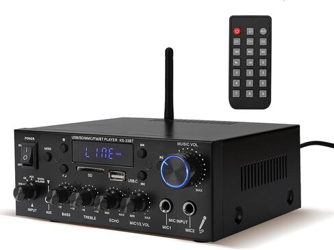 مضخم صوت 800 وات، مضخم صوت ستيريو منزلي بقناتين، RMS 60Wx2، بلوتوث 5.0، HiFi Mini Amp مع Echo، MIC، USB، SD، AUX، FM، للمنزل، السيارة، كاريوكي KS-33BT in Saudi Arabia