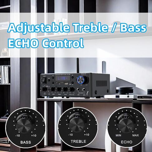 مضخم صوت 800 وات، مضخم صوت ستيريو منزلي بقناتين، RMS 60Wx2، بلوتوث 5.0، HiFi Mini Amp مع Echo، MIC، USB، SD، AUX، FM، للمنزل، السيارة، كاريوكي KS-33BT in Saudi Arabia
