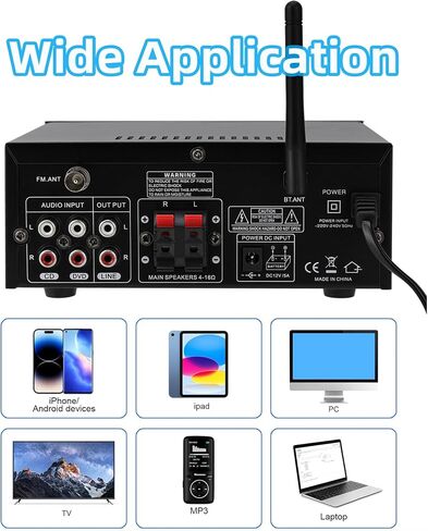 مضخم صوت 800 وات، مضخم صوت ستيريو منزلي بقناتين، RMS 60Wx2، بلوتوث 5.0، HiFi Mini Amp مع Echo، MIC، USB، SD، AUX، FM، للمنزل، السيارة، كاريوكي KS-33BT in Saudi Arabia