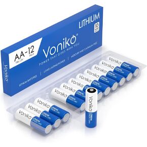 Voniko AA Batteries, 12 Pack 1.5V Lithium AA Batteries—High Performance Double A Long Lasting Battery for Flashlight, Toys, Remote Control, Alarm System (Non-Rechargeable)