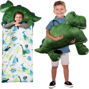 SHALALA NEW YORK Toddler Nap Mat with Pillow for Boys and Girls, Animal Plush Sleeping Bag Nap Mat, Soft Slumber Bag with Pillow & Blanket - 64" x 26"