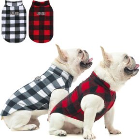 BEAUTYZOO Fleece Dog Sweater Vest 2 Pack, Dog Sweaters for Small Dogs Boy Male with Leash Ring, Soft Stretchy Dog Pullover Jacket Sweatshirt Puppy Sweaters Christmas Dog Clothes(Buffalo Plaid, XSmall)