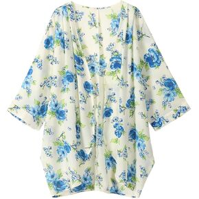 olrain Women Casual Lightweight Floral Printed Open Front Kimono Soft 3/4 Sleeve Cardigan