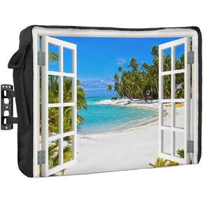 Outdoor TV Cover Hawaiian Sea Beach with Palm Trees Waterproof Weatherproof TV Covers for 52 to 55 Inch Outside Flat Screen TV Protector Shield 52"W x 37"H x 4.5"D