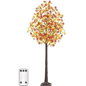 Remon 4FT Lighted Fall Tree - Artificial Fall Light Up Eucalyptus Tree with 60 Lights, 180 Leaves, Remote 8 Flashing Modes, Timing for Thanksgiving Autumn Harvest Indoor Outdoor Decorations