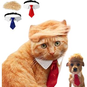 Pet Cat/Dog Blonde Wig with Tie - Iconic and Playful Toupee Hat, Cosplay Dress Up Clothing Costume Halloween Accessories (RedTie, M)