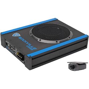 Rockville USS8 8" 600w Slim Under-Seat Active Powered Car/Truck Subwoofer Sub, Black