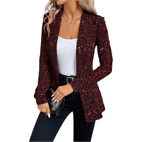 MakeMeChic Women's Houndstooth Blazer Jacket Lapel Collar Button Down Long Sleeve Suit Jacket