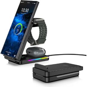 شاحن لاسلكي لمحطة شحن سامسونج لهاتف Samsung Galaxy S24 Ultra/S23 Ultra/Z Flip 6/Fold 6/Galaxy Bud، محطة شحن اندرويد 3 في 1، شاحن ساعة لساعة Samsung Galaxy Watch Ultra/7/6/5Pro