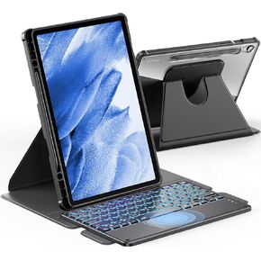 INFILAND for Samsung Galaxy Tab S9/S9 FE 5g Case with Keyboard [High Precision Trackpad & 7 Color Backlit & S Pen Holder], Detachable Wireless Keyboard Case with 360 Degree Rotating Stand, Light black