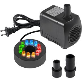 15W Submersible Water Fountain Pump with LED Lights 260GPH Aquarium Fish Tank Water Pump for Pond,Aquarium,Water Feature, Statuary Gardens,Outdoor Fountain(15W 260GPH)