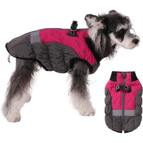 Norbi Warm Dog Coat, Dog Winter Coat with Harness Built in, Reflective Adjustable Dog Coats for Small Dogs, Warm Dog Jacket Windproof for Small Medium Dogs