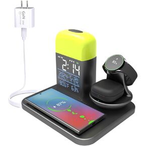 Wireless Charger for Samsung,3 in 1 Wireless Charging Station Compatible with Galaxy S24 Ultra S23 S22 S21 S20.for Galaxy Watch 7 6 5 4 Pro,Fast Charging with Digital Alarm Clock and Night Light