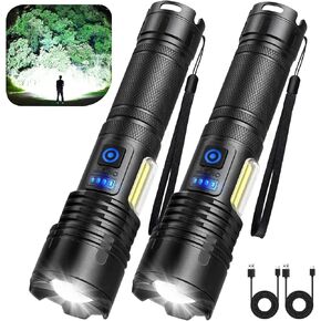 Cinlinso Rechargeable LED Flashlights High Lumens 2 Pack, 990000 Lumen Super Bright Flashlight, 7 Modes with COB Work Light, IPX7 Waterproof Powerful Flash Light for Home, Camping, Emergencies