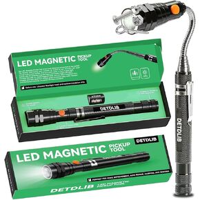 Christmas Day Gifts for Men, Telescoping Magnetic Pickup Tool, Stocking Stuffers for Men, Magnetic Flashlight-White Elephant Gifts for Adults, Cool Gadgets for Men, Black