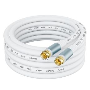 10FT RG6 Coaxial Cable Super Speed Internet, Broadband and Digital TV Aerial, Satellite RG6 Coaxial Extension Cable – Injection Molding Seal and Compression Connectors-White