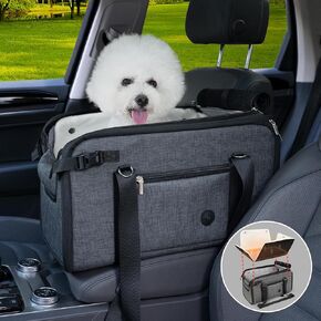 YUDODO 20lbs Dog Car Seat for Small Dog Center Console Dog Car Seat with Removable Cushion Puppy Dog Cat Travel Portable Booster Seat Anti-Slip Dog Car Bed Carseat PU Leather(Dark Gray)
