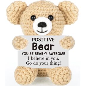 Small Funny Positive Bear Gifts, Mini Handmade Crochet Animals Cute Stuff Things, Inspirational Gifts for Women Men Birthday Christmas White Elephant Presents, Emotional Support Bear Potato Decor