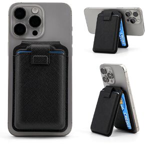 Magnetic Wallet, 6-Card Leather Strong Magnetic Card Holder, RFID Blocking Magnetic Phone Wallet with Adjustable Stand for iPhone 16/15/14/13/12 Series Caseless or MagSafe Cases, Black