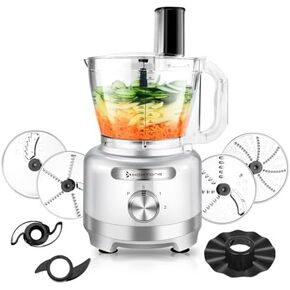 Homtone 16 Cup Food Processor, French-Fry-Cutter Food Processors, 9 Functions 7 Blades for Shredding, Slicing, Doughing, Emulsfying and Meat Vegetable Chopping for Home Use, 3 Speeds, 600W, Sliver