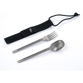 WOLF GRIZZLY Titanium Cutlery, Lightweight Fork and Spoon, Cutlery Set with Case for Camping Backpacking and Travel