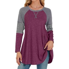 MONNURO Womens Plus Size Long Sleeve Shirts Color Block Stripe Loose Swing Tunic Tops for Leggings(Black Plaid,1X)