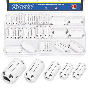 Glarks 28pcs White Clip-on Ferrite Ring Core Set 3.5/5/7/9/13MM Inner Diameter Cable Clips RFI EMI Noise Suppressor Cable Clips
