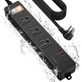 Outdoor Power Strip Weatherproof,Waterproof Surge Protector with 8 Wide Outlets,4 USB Charger,15 FT Extension Cord,16AWG,1875W/15Amps,Multi Outlet Extender for Office Patio Garden Christmas Lights