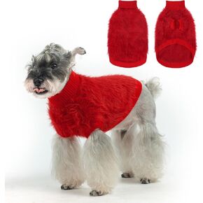 SCENEREAL Faux Fur Dog Sweaters for Small Medium Dogs, Super Soft Fall Fleece Dog Clothes Sweatshirt for Cold Weather, Turtleneck Plush Knitted Warm Winter Cold Weather Coat for Girls Boys