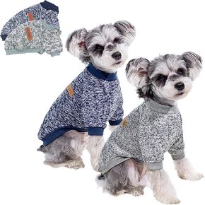 2 Pack Dog Sweaters for Small Dogs - Warm Winter Puppy Sweaters Cute Soft Dog Clothes Outfit Pet Costume for Boy Girl Doggie, Cat, Bulldog Pug Yorkie Kitten Chihuahua (Navy Blue, Grey, Large)