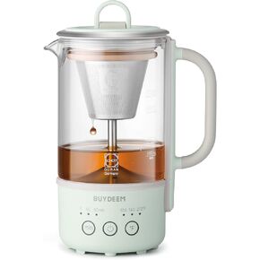 BUYDEEM K32 Travel Tea Maker, Multi-functional Electric Kettle for Tea and Coffee Brewing, Auto Keep Warm, One-Touch Temperature & Time Control, German Schott Glass, 0.6L, Cozy Greenish