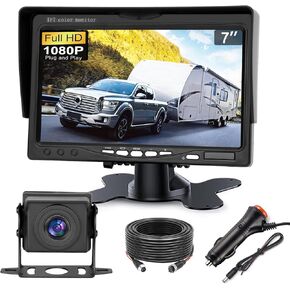 Kairiyard Backup Camera, 7 Inch HD 1080P Reverse Rear View Camera 150° Wide Angle DIY Grid Lines Wired Back up Camera System for Truck Car Trailer Camper Tractor