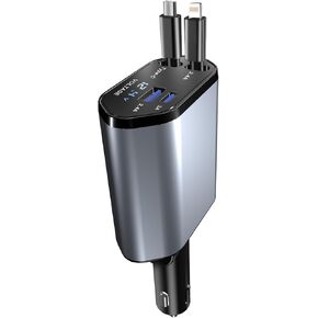 Scalable car Charger, 4-in-1 Fast car Phone Charger Adapter, car Charger Adapter Suitable for iPhone 16 15 14 13 12 11, Galaxy, Pixel