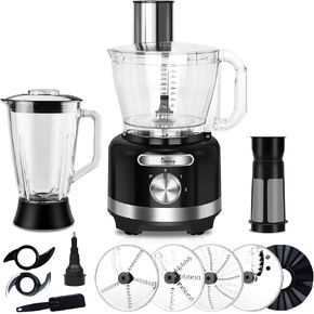 Davivy 16 Cup Food Processor Blender Combo,10-in-1 Multifunction 3.8L Meat Processor Bowl 6 CUP(50 oz) Glass Blender & Filter,600W with 2 Speeds Plus Pulse Vegetables Chopper for Home Use,Black