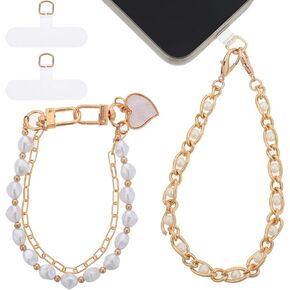 Bewudy Phone Charm Strap Bracelet Strap, Cell Phone Wrist Lanyard, Metal Phone Charms Chain Wristlet Beaded Phone Strap for Women Men Phone Wallet Keychain Camera