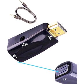 HDMI to VGA Adapter VGA Female to HDMI Male Gold Plated 1080P Connector Converter with 3.5mm Audio Jack Cable 50cm/19.68inch for PC HDTV Desktop Laptop Projector Monitor
