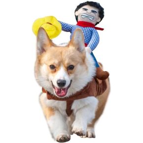 Deluxe Cowboy Rider Pet Costume - Funny Dog Halloween Outfit with Doll and Hat, Adjustable Knight Style Costume for Labs, German Shepherds, and Golden Retrievers, and More (S)