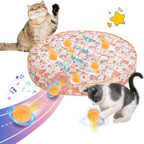 Interactive Cat Toys Ball, Fast Moving in Pouch, Motion Activated Moving Ball Hide and Seek Game, Music, Recording Cat Toy Jumping Ball for Indoor Cat Chase Exercise, 28 Inch Play Mat